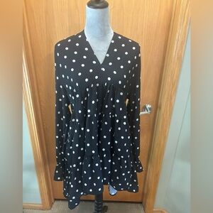 ASOS Design Bubble Crepe Tiered Black W/ White Polka Dots Romper Size 14